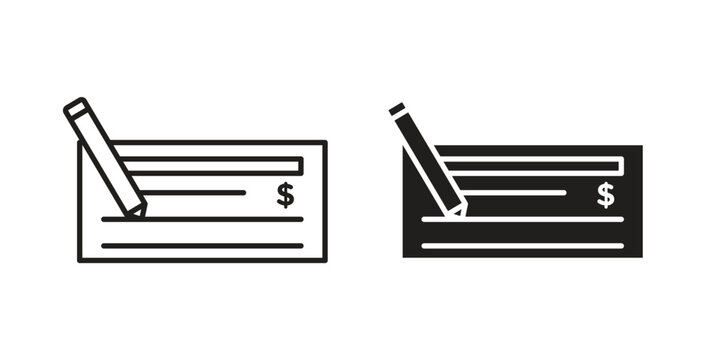 Money check icon design line and solid vector pack on white background