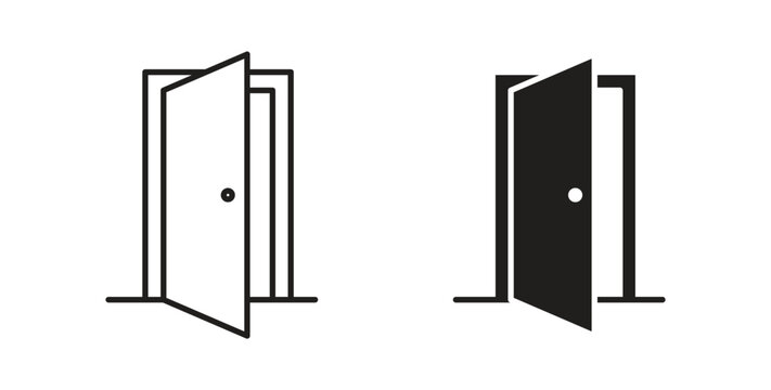 Open door icon design line and solid vector pack on white background