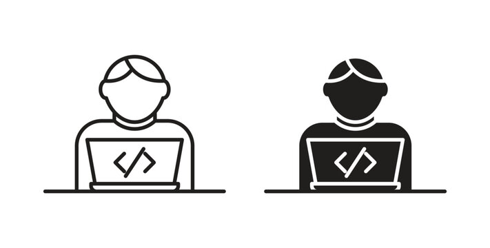 Programmer icon design line and solid vector pack on white background