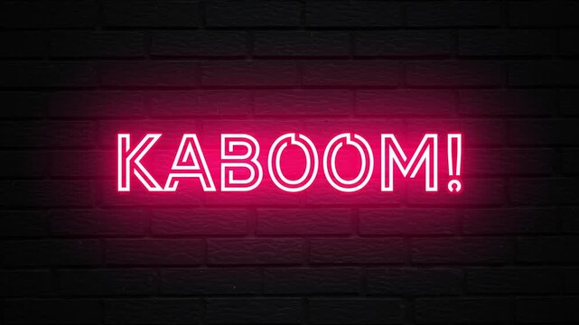 Pink Neon Kaboom! text animation. Glowing Kaboom looping motion. flicker text 4k video.