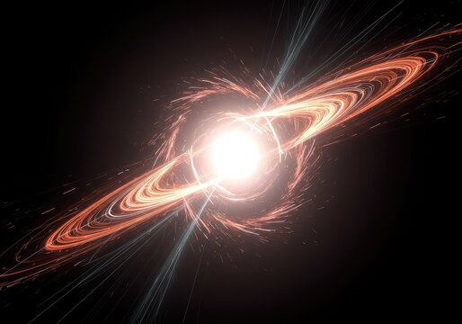 Abstract visualization of infinite density. A powerful cosmic vortex pulls light into a central, inescapable point of gravitational force, digital, Singularity, science