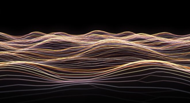 Abstract visualization of uniform energy waves spreading across an empty field, demonstrating harmonic vibration and resonance patterns, medium, uniform, empty