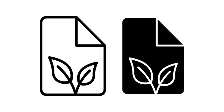 Eco friendly document icon set with leaf symbol and sustainable file concept clean minimal style