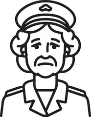 Obraz premium Hand Drawn Elderly Female Doctor Black and White Illustration in Minimal Line Art Style Design