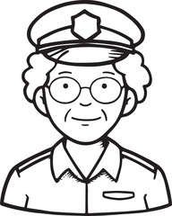 Obraz premium Hand Drawn Elderly Female Doctor Black and White Illustration in Minimal Line Art Style Design