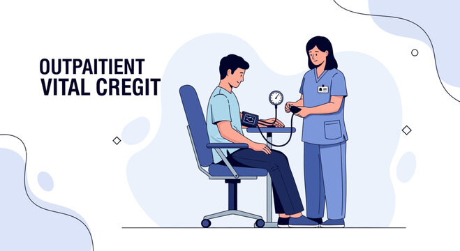 Nurse checks patient's blood pressure in outpatient clinic, vital signs check