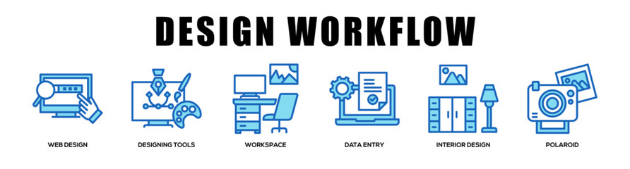 Fototapeta premium blue - Design Workflow web banner icon vector illustration concept