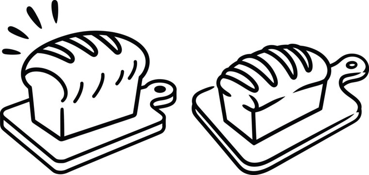 Loaves of bread on cutting boards, vector illustration, baked goods, cutting board, staple food, and drink, freshly baked