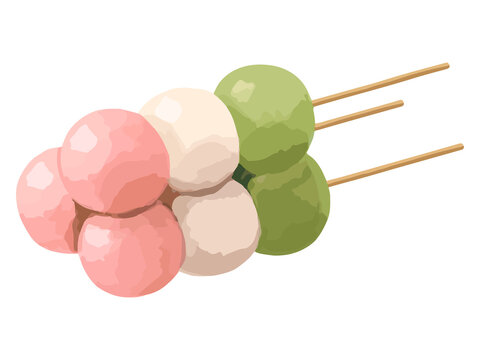 三色団子(3本)の手描き厚塗りイラスト メニュー・お品書き・説明用素材