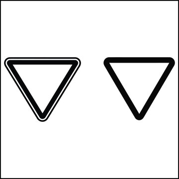 Give way sign silhouette style pictogram for traffic regulation, road safety and intersection guidance design. Symbolizing caution, priority control, direction and awareness