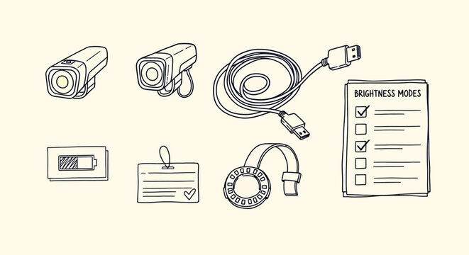 Security system components sketch isolated on transparent background including cameras dvr and wiring