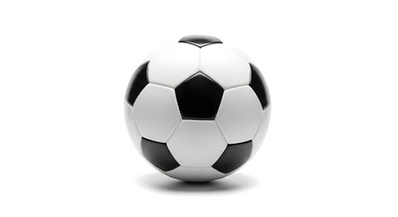 Fototapeta premium A black and white soccer ball with pentagonal panels on a plain white background suitable for sports equipment advertising and editorial content about football