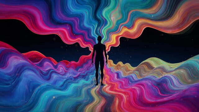 Abstract colorful background with flowing light waves and vibrant artistic patterns inspired by water and nature