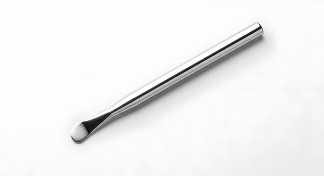 A shiny metal makeup brush with a white background perfect for beauty product advertising and cosmetic tutorials