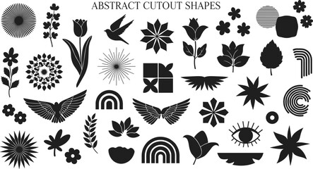 Abstract cutout shape vector set, floral, bird, rainbow, eye, starburst silhouettes for modern, decorative, boho, scrapbooking, graphic design themes © Ideasy Mind