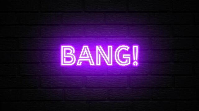 Purple Neon Bang! text animation. Glowing Bang looping motion. flicker text 4k video.