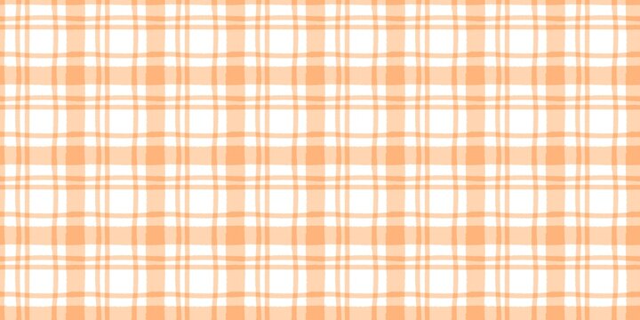 Seamless orange hand-drawn gingham plaid pattern. Warm watercolor checkered background for wallpaper, textile, and summer wrapping paper.
