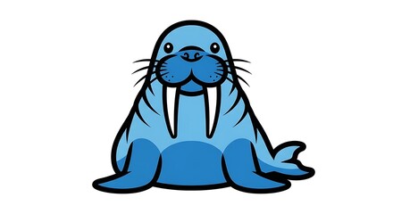 Naklejka premium cute blue cartoon cat with a big happy smile isolated on white background
