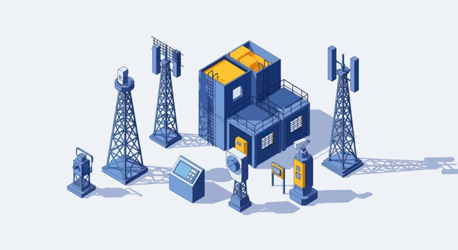 Telecommunication Towers and Equipment Set.
