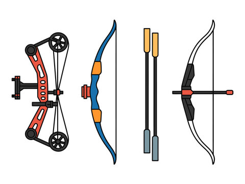 Compound bow and recurve bow with arrows and equipment for archery sports  outdoors