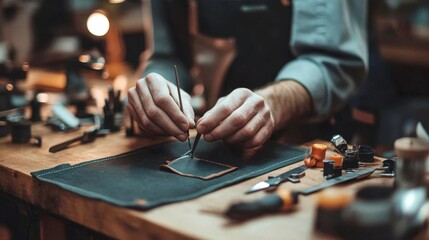 Obraz premium A detailed, intimate photograph focusing on a hand-stitched repair on a canvas sandbag