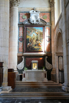 Side altar dedicated to Saint Benoit-Joseph Labre in the Basilica of Notre-Dame of Boulogne-sur-Mer, Pas-de-Calais, Northern France