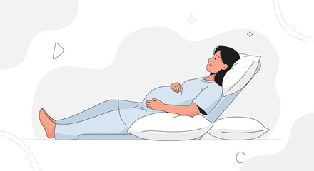 Obraz premium Pregnant Woman Lying Down Relaxing on Bed with Pillows, Maternity Care