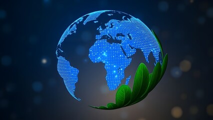 Fototapeta premium Digital Earth With Green Leaves Network Showing Global Sustainability And Technology Integration