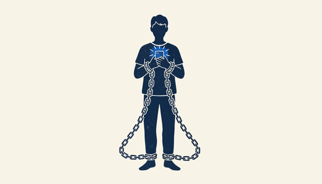 Person trapped by chains with broken shackles symbolizing freedom and empowerment