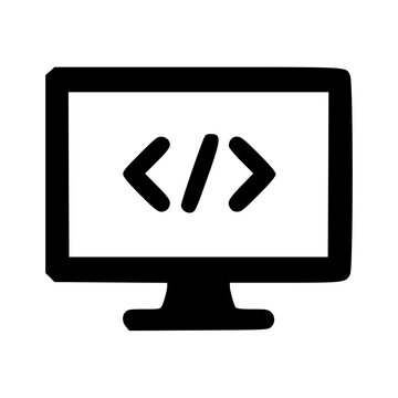 Screen with Code - A monitor displaying coding brackets, representing software development, web design, and programming tasks.