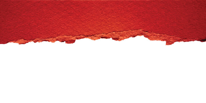 A horizontal strip of bright red textured paper with a jagged torn bottom edge revealing a clean white background space for text placement