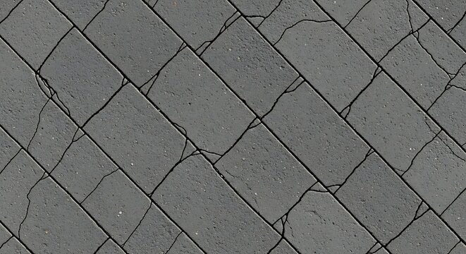 Cracked grey paving stones in a herringbone pattern