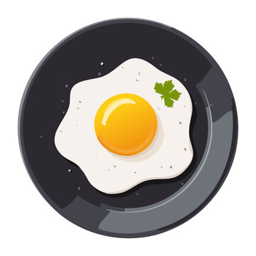 Sunny side up fried egg in a small skillet for healthy breakfast and nutritious morning meal menu design - Vector Illustration