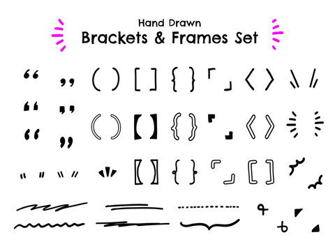 Hand Drawn Brackets and Frames Set for Text Highlight and Design
