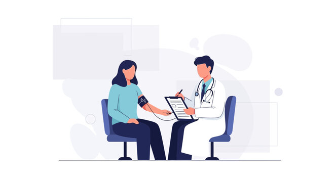 Doctor checks patient's blood pressure, medical checkup, healthcare concept