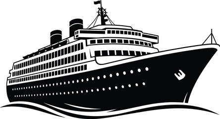 Large cruise ship ocean liner sailing waves, maritime travel vessel illustration, passenger ship graphic design, nautical transport icon, flat vector illustration © Anamul Arafat