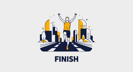 Obraz premium Runner Reaching The Finish Line After a Marathon With City Background Illustration
