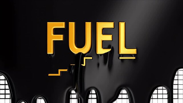 Fluid physics data art shown by gold line chart and fuel text in oil.