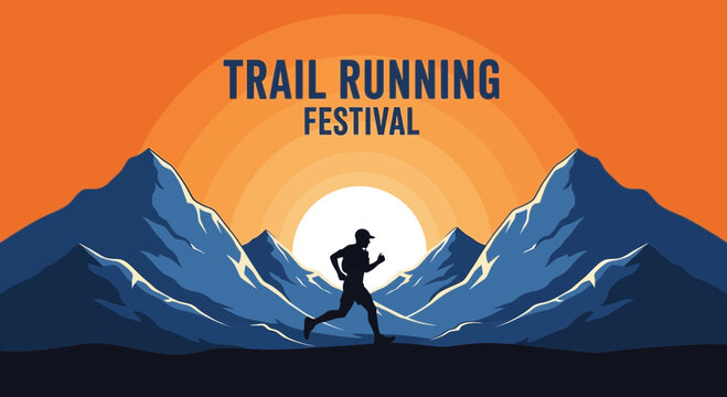 Silhouette Of A Runner Amidst Mountain Peaks Under Festival Sunset Scene