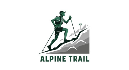 Fototapeta premium Silhouette Of A Trail Runner Ascending A Mountain, Illustration For Fitness And Outdoors