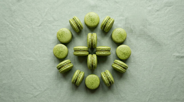 Matcha Macarons Flat Lay on Pastel Background