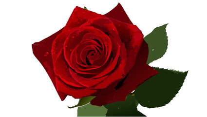 Naklejka premium A beautiful red rose with green leaves on a white background