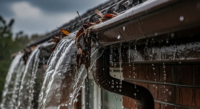 Overflowing rain gutter water