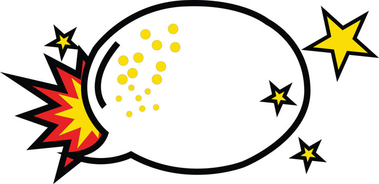 Cartoon comic explosion bubble with stars and sparks flying around speech balloon