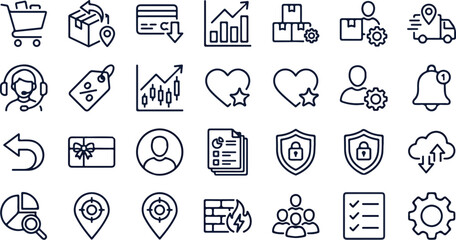 Naklejka premium Logistics and E-commerce Line Icon Set for Web and Mobile UI