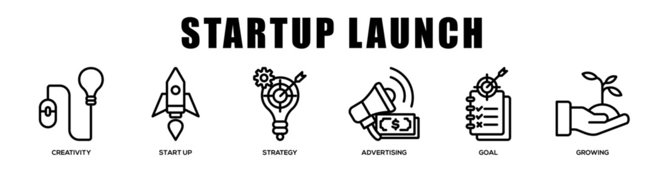 line - Startup Launch web banner icon vector illustration concept