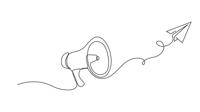 vector illustration of a megaphone,Megaphone with Paper Plane One Line Art Animation Marketing Communication Concept,Continuous Line Drawing Megaphone and Paper Plane Animation 