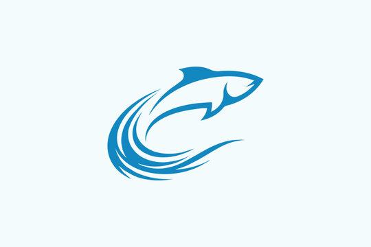 Abstract Blue Fish and Wave Logo Design