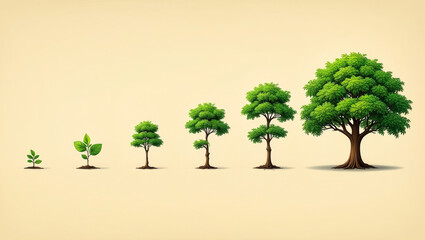 Fototapeta premium Tree grows from a seed to a sapling to a small tree to a large tree