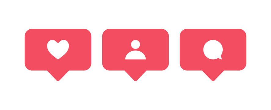 Social Media Like, Comment, and Account Notification Icons. Vector Illustration